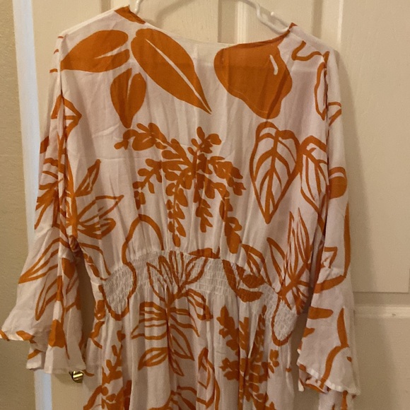 GILLIA Abril hand printed botanical floral dress yellow large Hawaiian boutique - Picture 9 of 10
